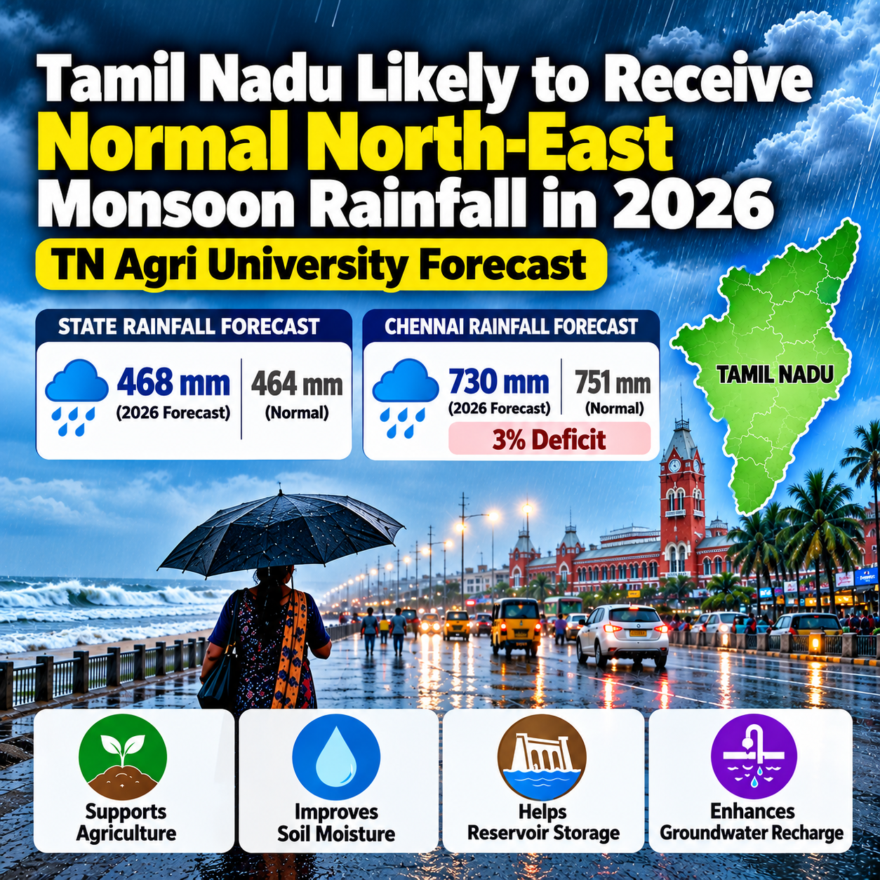 Tamil Nadu Northeast Monsoon 2026 rainfall forecast with Chennai rainfall prediction