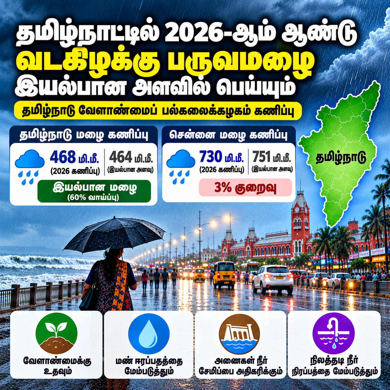 2026 வடகிழக்கு பருவமழைக்கான தமிழக மழை முன்னறிவிப்பு மற்றும் சென்னை மழை கணிப்பு