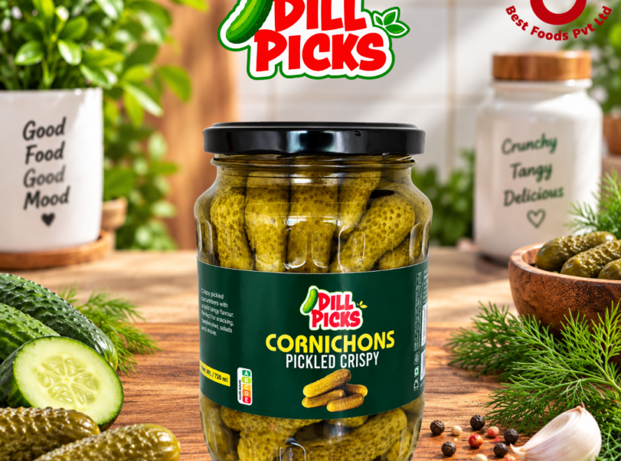 Dill Picks Cornichons crispy cucumber pickle snack by VRD Best Foods Madurai