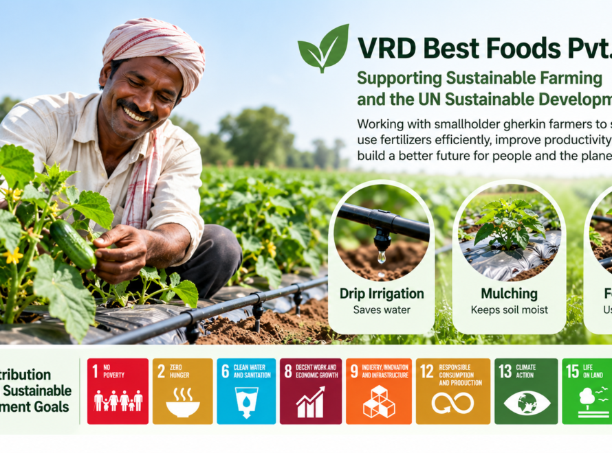 VRD Best Foods supporting sustainable gherkin farming through drip irrigation, mulching and fertigation.